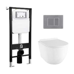 2-Piece 0.8/1.6 GPF Dual Flush Elongated Wall Hung Toilet with Concealed In-Wall Toilet Tank in White (Seat Included)