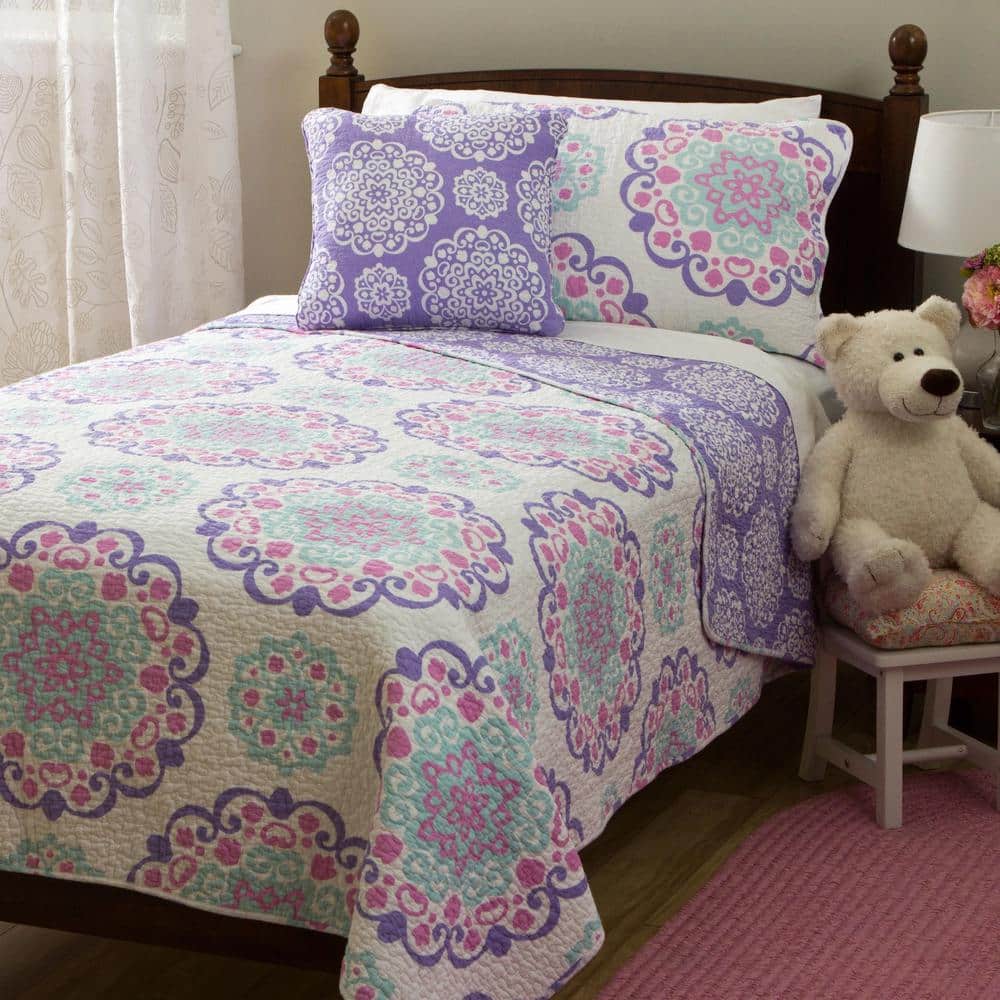 Vivian Purple Reversible Cotton Full Quilt Set