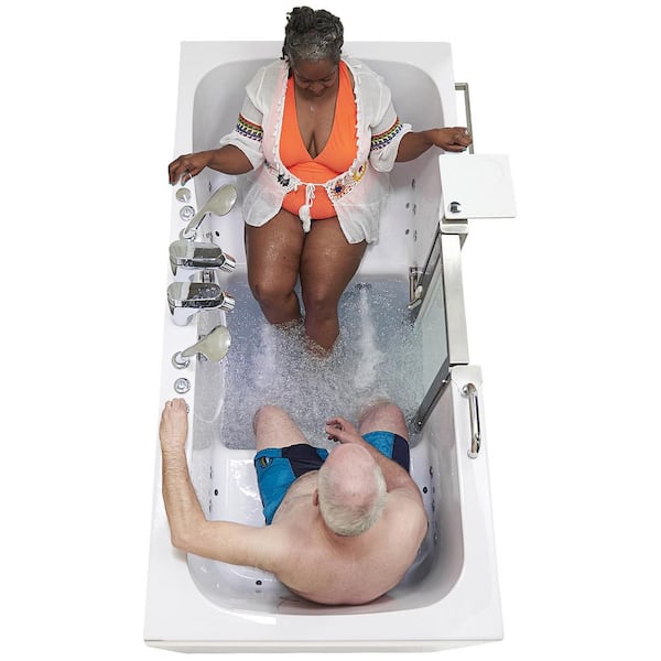 Escape 72 in. Walk-In Whirlpool and Air Bath Bathtub in White Independent Foot Massage 2-Seats, Fast Fill/Dual Drain