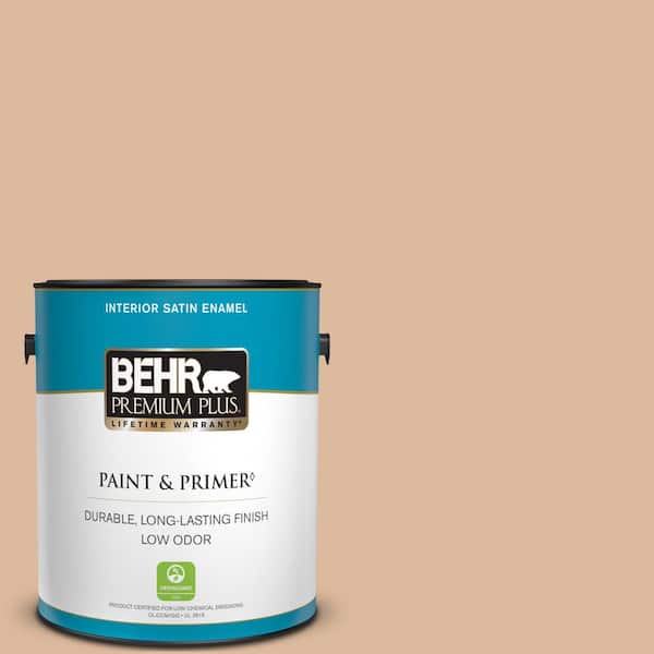 BEHR PREMIUM PLUS 1 gal. #PPU3-09 Pumpkin Cream Satin Enamel Low Odor Interior Paint & Primer