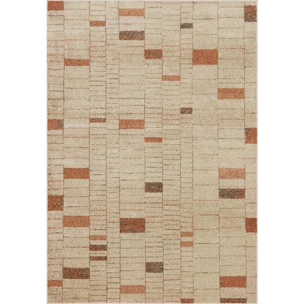 LOLOI II Bowery Tangerine/Taupe 5 ft. 5 in. x 7 ft. 6 in. Contemporary Geometric Area Rug