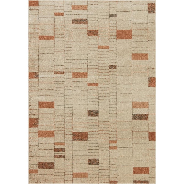 LOLOI II Bowery Tangerine/Taupe 7 ft. 10 in. x 10 ft. Contemporary Geometric Area Rug