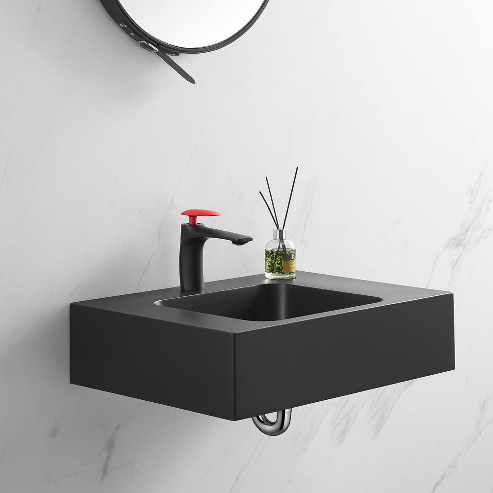 Matte Black Granite Wall-Mount Square Bathroom Sink