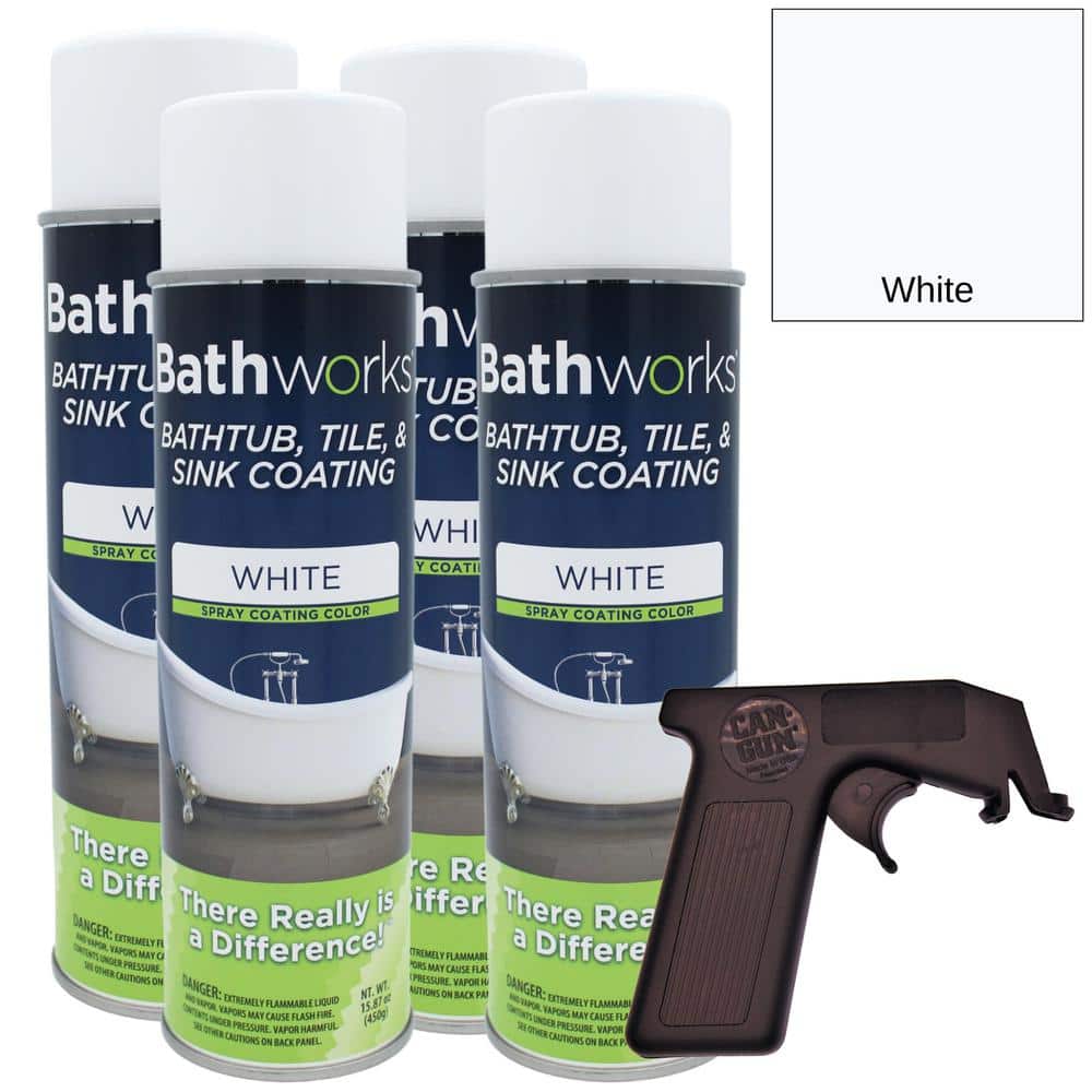 BATHWORKS 64 oz. Tub and Tile Refinishing Kit - 4 Spray Cans, White SPR ...