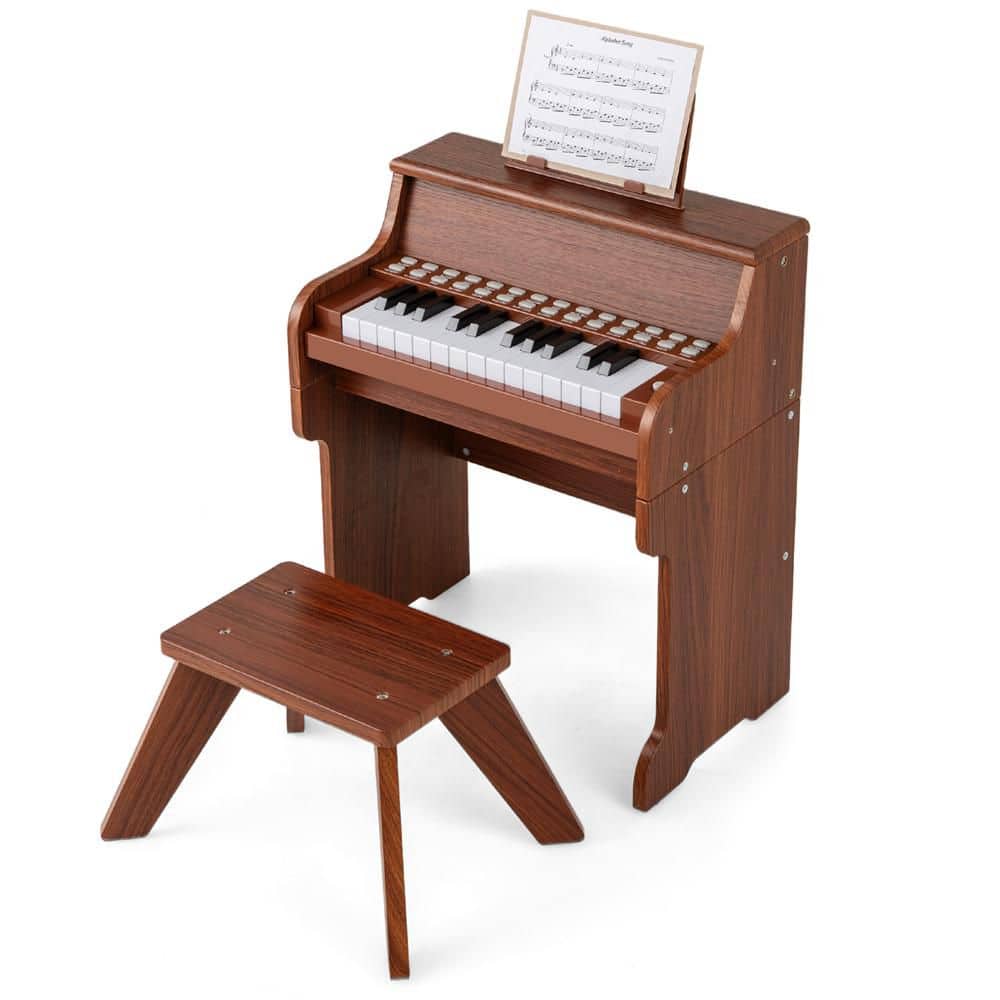 25-Lighted Keys Kids Piano Keyboard with Stool Mini Digital Piano Wooden Toy Brown price history on PriceWatchPro