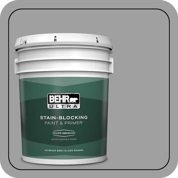 BEHR ULTRA 5 gal. #PPU26-06 Elemental Gray Extra Durable Semi-Gloss Enamel Interior Paint & Primer
