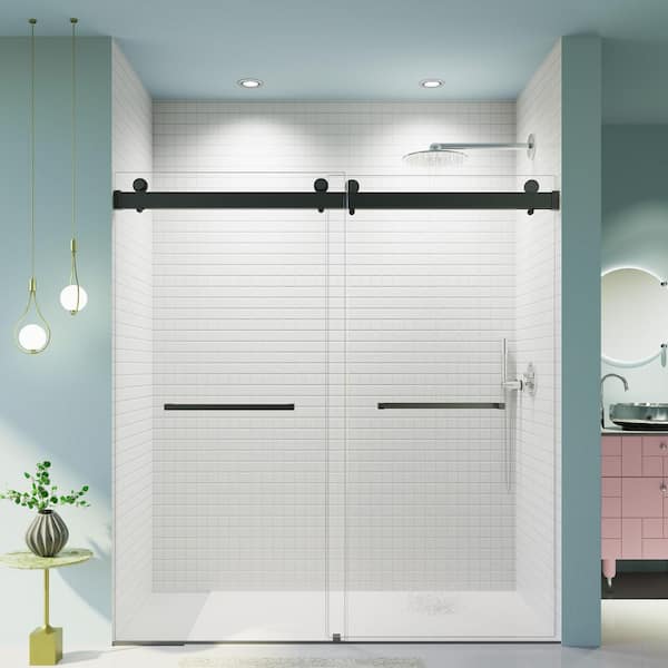 68-72 in. W x 76 in. H Sliding Frameless Shower Door in Matte Black Finish with Clear Tempered Glass