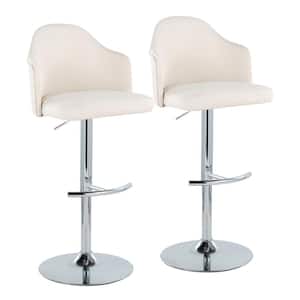 Ahoy 33 in. Cream Fabric and Chrome Metal Adjustable Bar Stool with Rounded T Footrest (Set of 2)