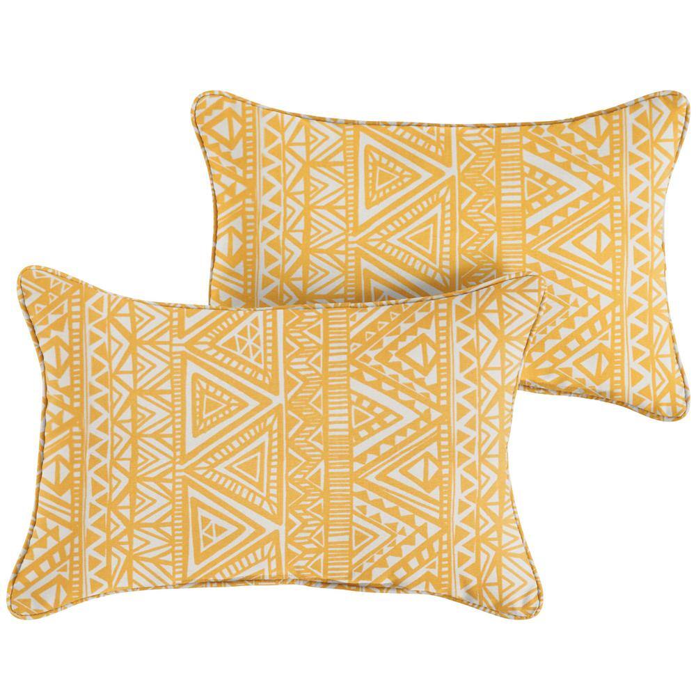 Yellow/White Triangle Rectangular Outdoor Corded Lumbar Pillows (2-Pack)