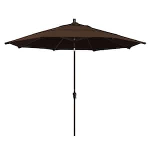 11 ft. Bronze Aluminum Market Auto Tilt Patio Umbrella in Mocha Pacifica