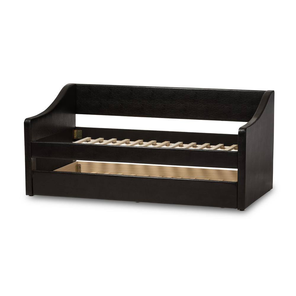Twin Black Faux Leather Upholstered Daybed with Trundle