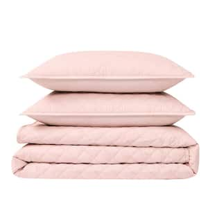 3-Piece Blush Solid Cotton Percale King Quilt Set