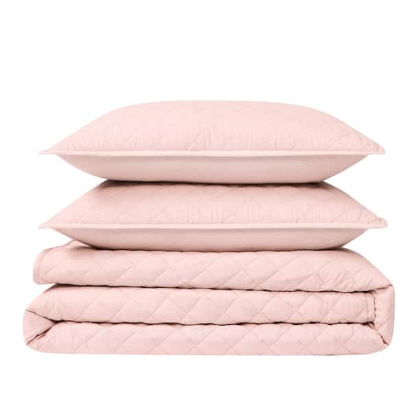 CANNON 3-Piece Blush Solid Cotton Percale King Quilt Set