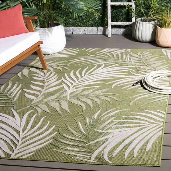 Cabana 4 x 6 Green/Ivory Beige Leaf Area Rug