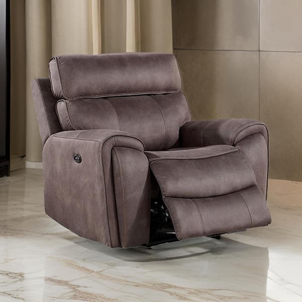 Benjara Brown Soft Faux Leather Power Glider Recliner with USB Port