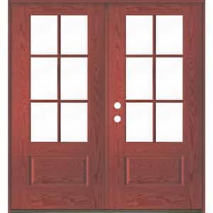 Farmhouse 72 in. x 80 in. 6-Lite Right-Active/Inswing Clear Glass Redwood Stain Double Fiberglass Prehung Front Door