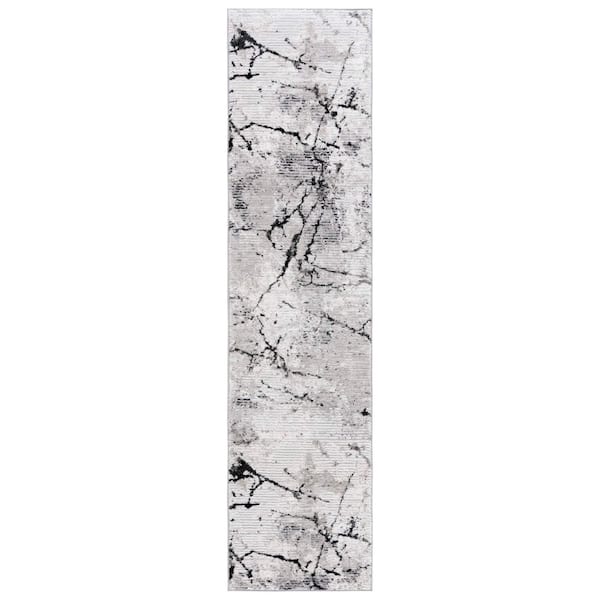 Meadow 2 ft. x 8 ft. Gray/Black Cracked Marble Runner Rug