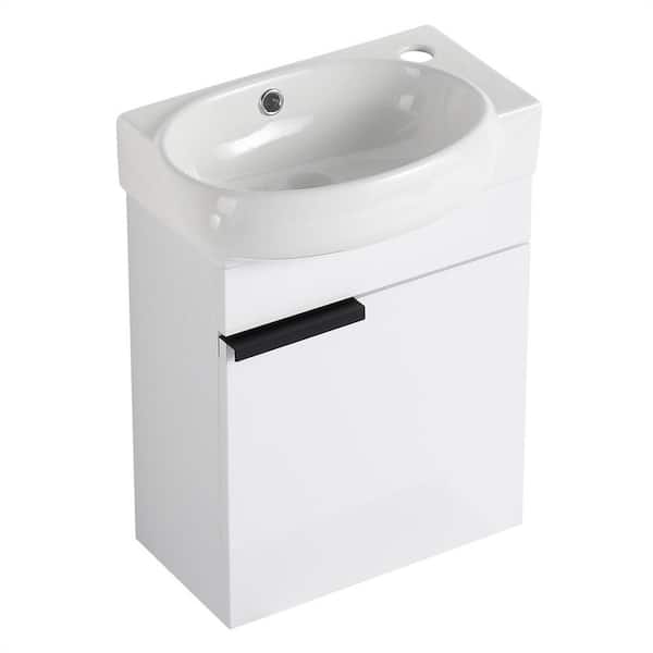 Aoibox White Soft Close Doors Bathroom Vanity with Sink, 16 in. For Small Bathroom
