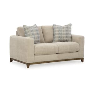67 in. Gray and Brown Solid Print Polyester 2-Seater Loveseat with 2 Pillows