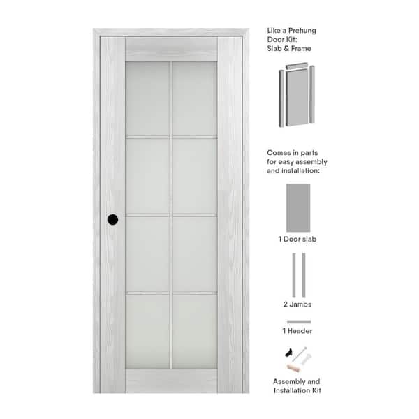 36 in. x 96 in. Vona Right-Hand 8-Lite Frosted Glass Ribeira Ash Wood Composite Single Prehung Interior Door