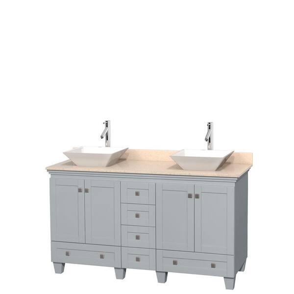 Wyndham Collection Acclaim 60 in. W x 22 in. D Vanity in Oyster Gray with Marble Vanity Top in Ivory with White Basins