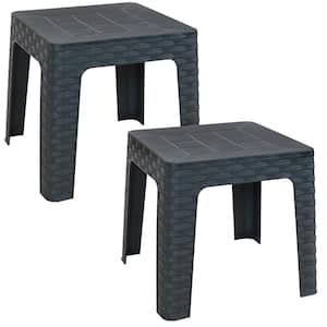 18 in. Gray Square Plastic Indoor/Outdoor Patio Side Table (Set of 2)