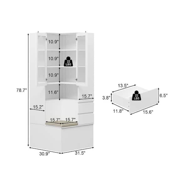 FUFU&GAGA 31.5 in. Width White Corner Storage Cabinet, Side