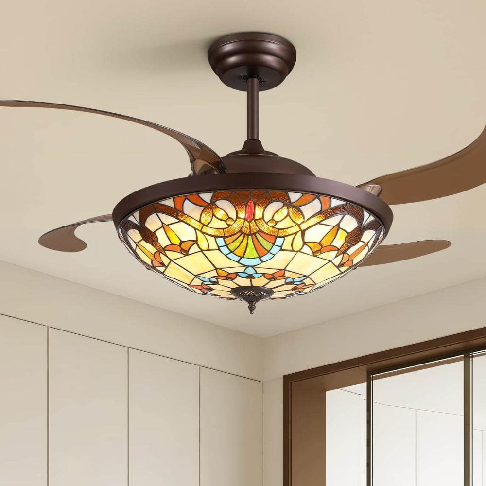 52 in Coffee-Colored Tiffany Baroque Invisible Ceiling LED Fan Light with Timer, Dimming and Reversible price history on PriceWatchPro