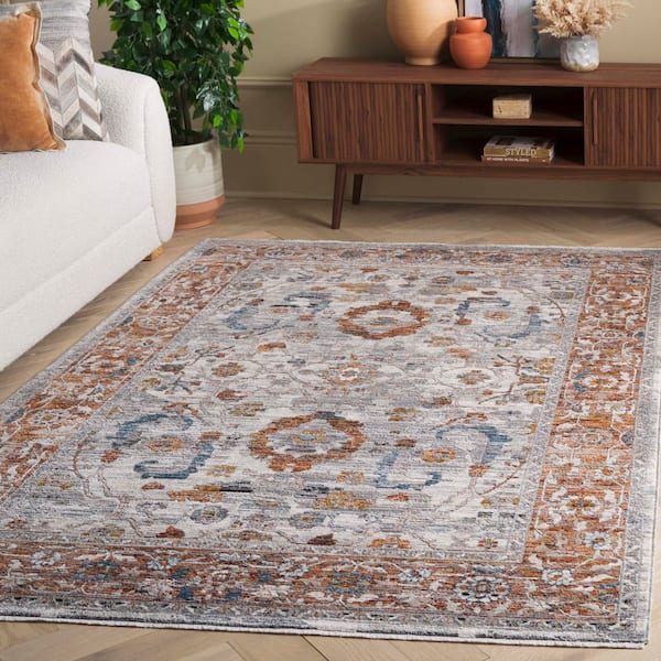 Heirloom 9 ft. x 12 ft. Ivory Gray/Rust Ornate Border Area Rug