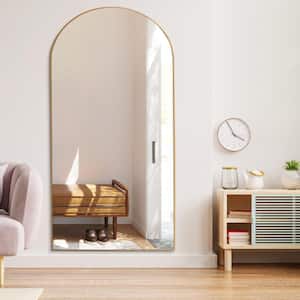 28 in. W x 70.8 in. H Large and Wide Classic Full Length Arch Wood Framed Gold Floor Mirror Wall Mirror