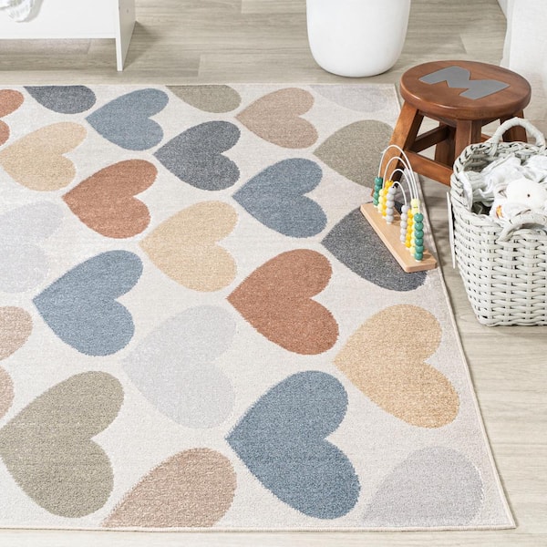 JONATHAN Y Dila Modern Hearts Geometric Machine-Washable Ivory