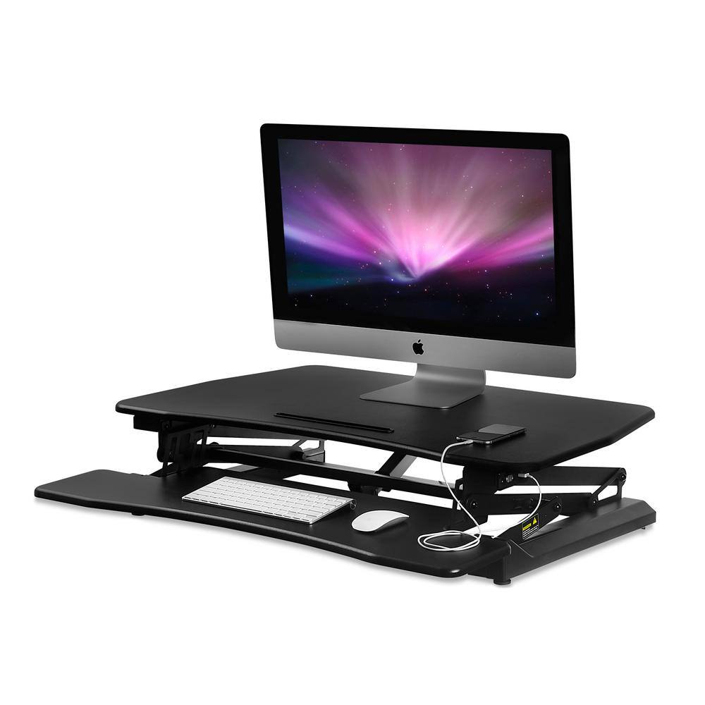 Black Electric Adjustable Standing Desk Converter with Wheels