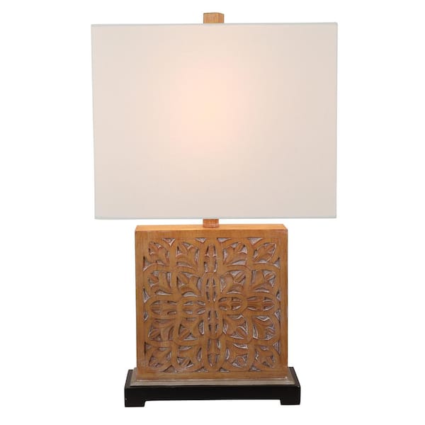Decor Therapy 22 75 In Cullen Geo Carved Square Resin Antique Natural Table Lamp With Shade Tl20268 The Home Depot Decor Therapy 22 75 In Cullen Geo, Square Wood Table Lamp Base