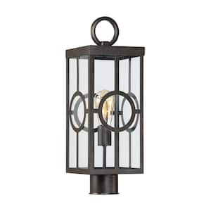 Lauren 6.5 in. W x 19.75 in. H 1-Light English Bronze Hardwired Outdoor Weather Resistant Post Light with Clear Glass