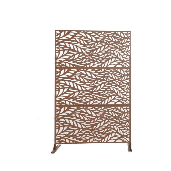 6.5 ft. H x 4 ft. W Brown Laser Cut Metal Privacy Screen 3-Panels GM-L ...