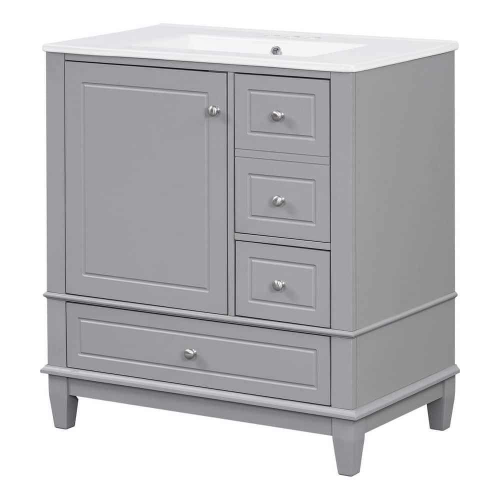 30 in. Freestanding Gray Bath Vanity with Ceramic Top Sink and Shelf, 3-Drawers price history on PriceWatchPro