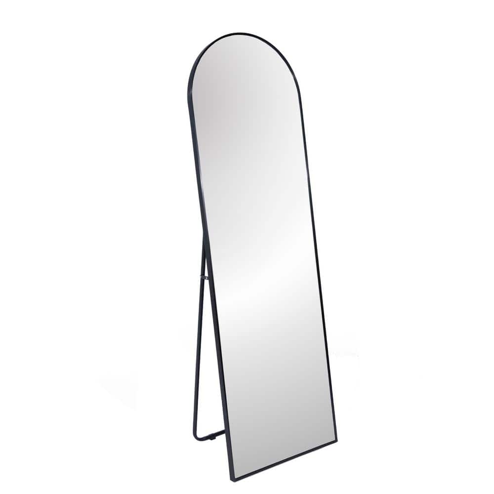 Black 22 in. W x 65 in. H Metal Framed Arch Stand Full Length Mirror for Li