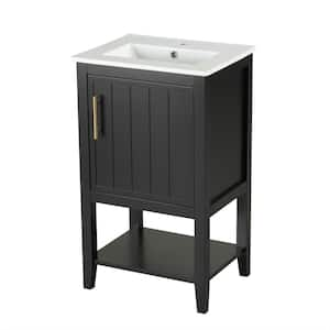 20 in. Single Sink Black Bath Vanity with White Ceramic Top Unassembled Freestanding Cabinet with Soft Close Door