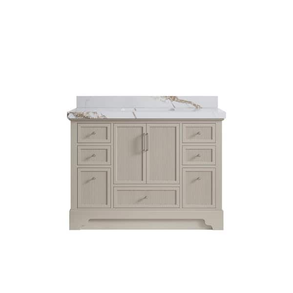Willow Collections Alys 48 in. W x 22 in. D x 36 in. H Single Sink Bath Vanity in Fine Grain with 2 in. Calcutta Gold Qt. Top