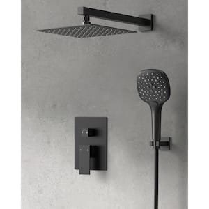 Pressure Balance 2-Spray Wall Mount 10 in. Fixed and Handheld Shower Head 2.5 GPM in Matte Black Valve Included