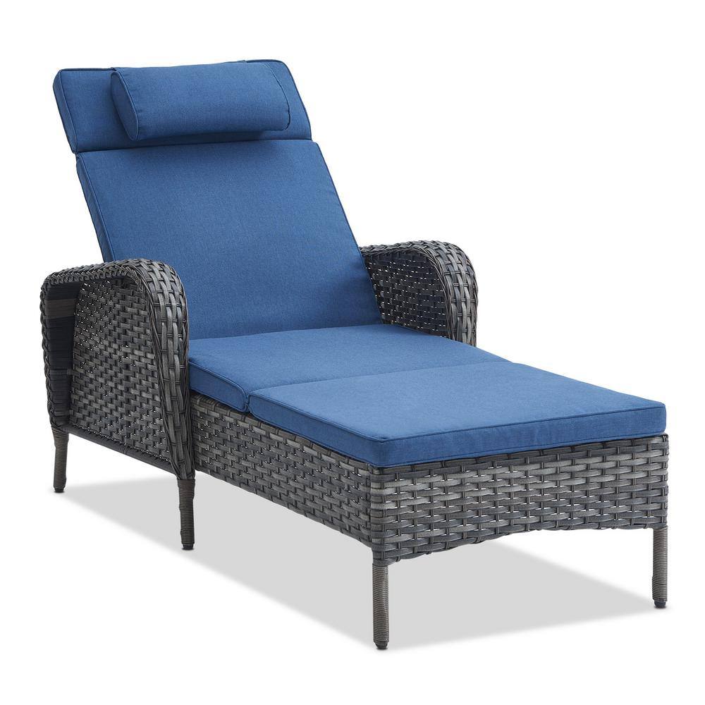 Pocassy Gray Wicker Outdoor Folding Chaise Lounge Chair Fully Flat for ...