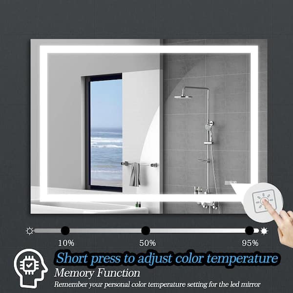 Seafuloy 48 in. W x 36 in. H LED Rectangle Bathroom Vanity Mirror with 3 Color Lights Adjustable Anti-Fog,Tempered Glass