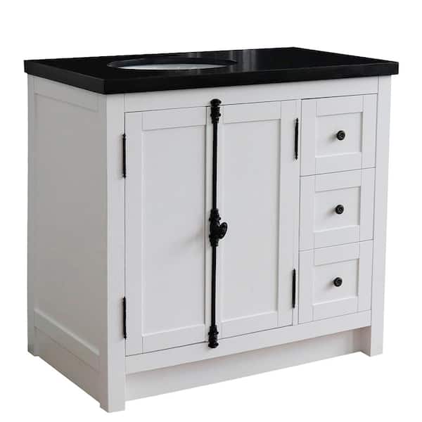 Bellaterra Home 37 in. W x 22 in. D x 36 in. H Bath Vanity in Glacier Ash with Black Granite Vanity Top and Left Side Oval Sink