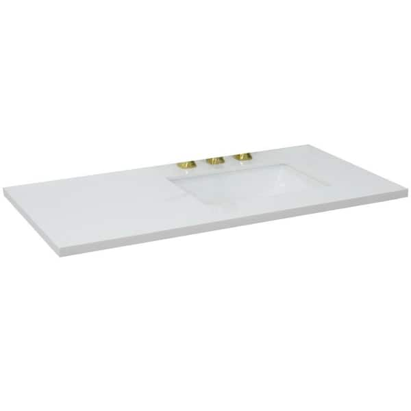 43 in. W x 22 in. D Quartz Vanity Top in White with White Rectangle Right Basin