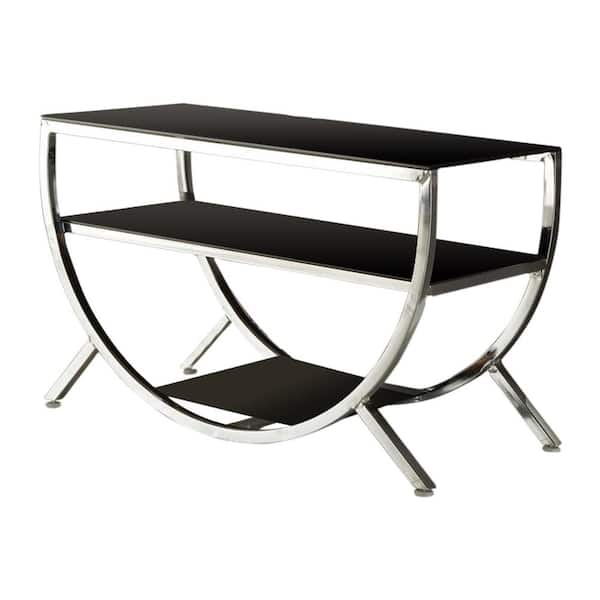 Kings Brand Furniture Chrome and Black Glass Modern TV Stand010E