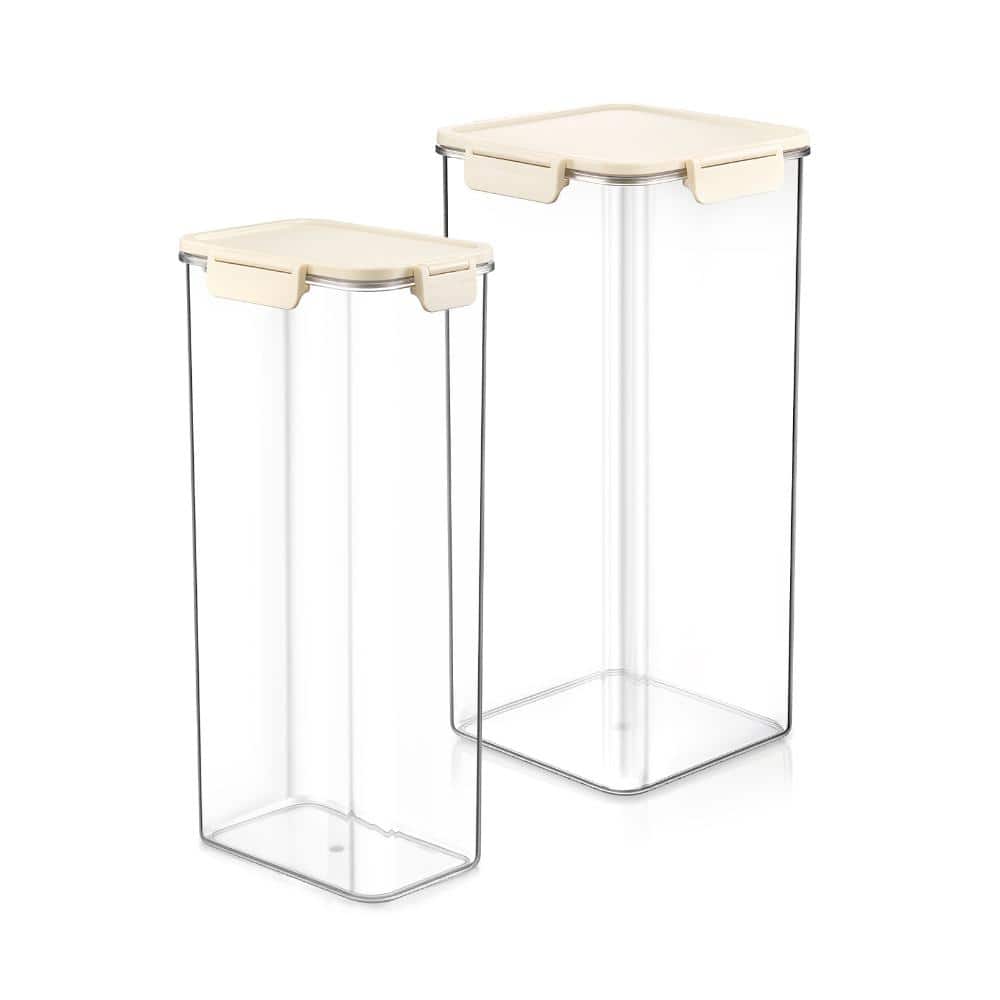 Stackable Plastic Food Storage Container with Lids (2 Pack), Clear Airtight Pantry Canister for Kitchen Organization
