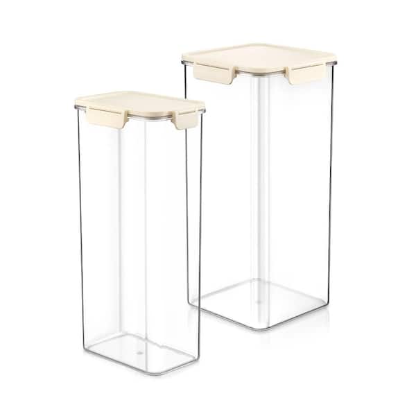 Stackable Plastic Food Storage Container with Lids (2 Pack), Clear Airtight Pantry Canister for Kitchen Organization