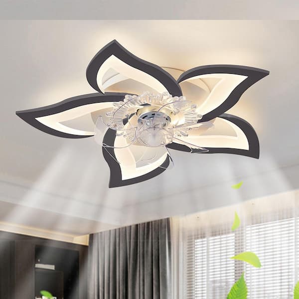 27 in. Smart Indoor Black Ceiling Fan with Integrated LED with Remote Control