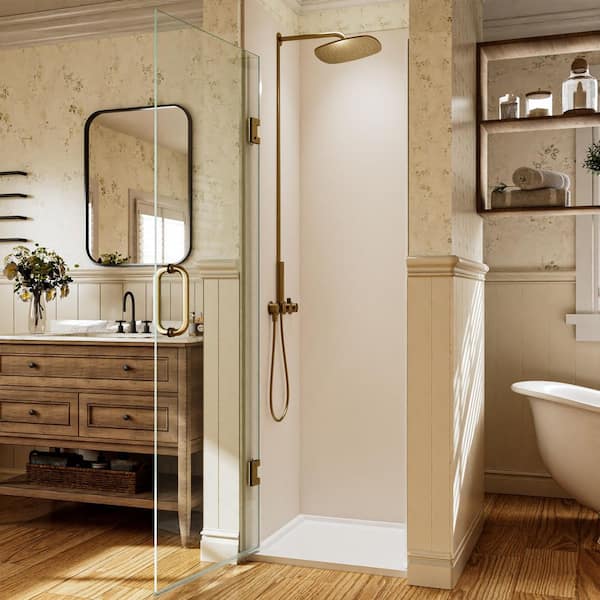 24 in. W x 72 in. H Hinged Frameless Shower Panel Shower Door in Brush Gold Finish with Clear Glass (8 mm)