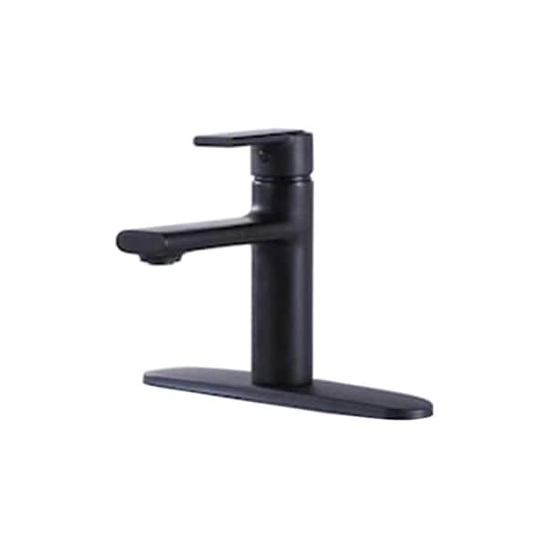 Unbranded Single Hole Single-Handle Bathroom Faucet with Deck Plate in Matte Black
